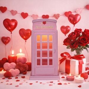 Valentine’s Day Pink Telephone Booth Light-Up Decor Romantic Heart Display